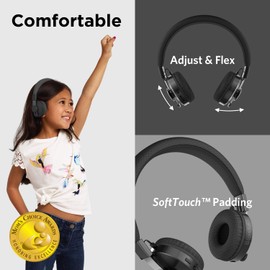 LilGadgets Untangled Pro Wireless Bluetooh Headphones, On-Ear Kids Headphones for School with Built-in Microphone, No More Tangled Wires, Childrens Headphones for School, Black