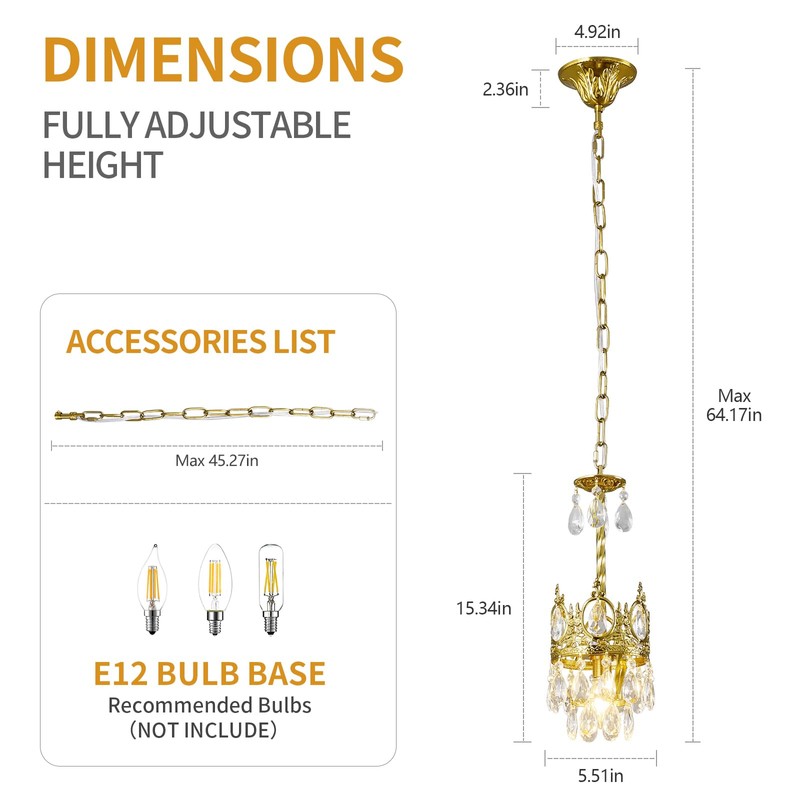 BNHHLZ Modern Crystal Chandelier, Gold Crystal Pendant Lighting Fixture, Elegant