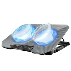 Laptop Cooling Pad Cooling Pad with 2 Cooling Fans, 4 Levels of Advanced Adjustment, Laptop Cooler with LED Light, High Air Flow with Speed Scroll Switch, Low Noise, 2 USB Ports, Metal Mesh Design,