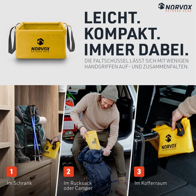 NORVOX Outdoor Folding Bowl - 15 L - Yellow Foldable