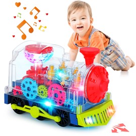 Light Up Train Toys for Toddler,Interactive Autism Sensory Toys with Colorful Moving Gears, Music and LED Light,Fun Crawling Infant Tummy Time Toys for Kids Boys Girls 6-12-18-36 Months Age 1 2 3 4 5