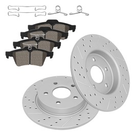 Fraxle Rear Drilled & Slotted Disc Brake Rotors and Ceramic Brake Pads kit for Ford Focus 2012 2013 2014 2015 2016 2017 2018