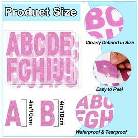 24 Sheets Large Letter Stickers 4 Inch Big Font 282 Pcs Glitter Alphabet Number Stickers Self Adhesive Stick on Letters for Poster Board Bulletin Board Mailbox Crafts Classroom Home Decor(Pink)