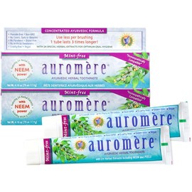 Auromere Ayurvedic Herbal Neem & Clove Toothpaste - All Natural Fluoride Free Toothpaste for Adults and Kids, Suitable for Sensitive Teeth, SLS-Free, Non GMO, Vegan, Cruelty-Free - 5 Pack