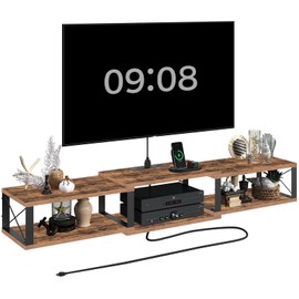 MAHANCRIS Floating TV Stand with Power Outlet, Wall-Mounted Entertainment Console Center with Storage, Floating TV Shelf for Under TV Storage, for Living Room, Bedroom, Rustic Brown TVHR103E01