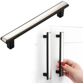BEROSSA Nickel and Black Cabinet Pulls, Kitchen Cabinet Handles, 5 Inch Screw Spacing, Pack of 5 | Solid 2 Color Hardware for Cupboard Door Bedroom Dresser Drawer Bathroom Vanity Furniture 2281