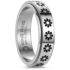 King Ring 6mm Fidget Ring – Spinner Ring for Men & Women K49 – Flower Silver 10