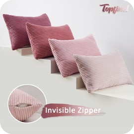 Topfinel Cushion Cover 30 x 50 cm Pink Set of 4 Corduroy Cushion Covers Decorative Cushion Cover Sofa Cushion Decorative Cushion Decoration for Sofa Bedroom Living Room Balcony Children Fluffy Colour