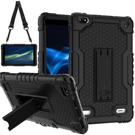 Doemoil Case for BLU M8L 2022,BLU M8L Plus 8 inch Tablet - [Built-in Kickstand] Anti Slip Kids Friendly Shockproof Silicone Protective Cover (Black/Black)