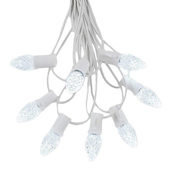 Novelty Lights 25 Foot C7 LED Outdoor Lighting Patio Christmas String Lights, Pure White, White Wire, 25 Bulbs