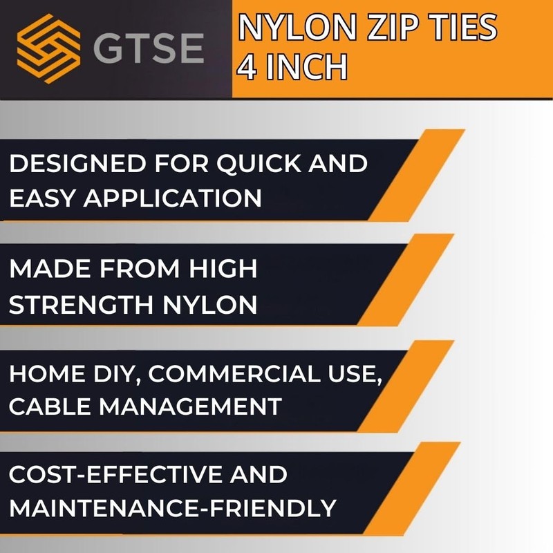 GTSE 4 Inch White/Clear Zip Ties, 100 Pack, 18lb Strength,