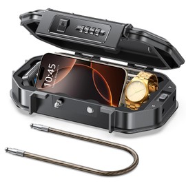 Vewaci Portable Travel Safe Lock Box Waterproof & Durable, 4-Digit Combination Anti-Theft Personal Beach Safe with Removable Steel Cable, Small Security Case Lock Box for Beach/Travel/Hotel/Dorm