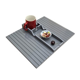 BAMJIUHAO Bamboo Sofa Armrest Tray - Couch Arm Tray with Detachable Couch Cup Holder - Anti-Slip Foldable Sofa Armchair Caddy Table - Cup Holder for Drinks Cellphone TV Remote Snacks