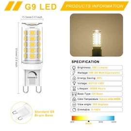 G9 LED Bulb Dimmable 4W, 40W Halogen Equivalent, 4000K Natural White AC 120V G9 Bi Pin Base Light Bulbs, 380LM, No Flicker, 360° Beam Angle, Pack of 10 YUIIP