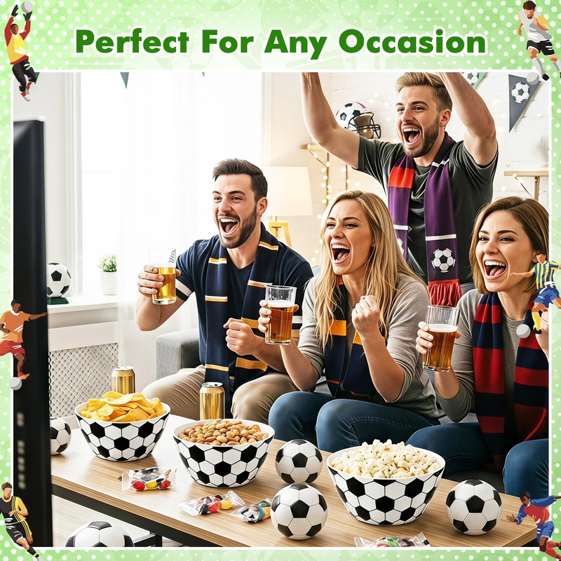 4-Pack Large Soccer Serving Bowls, Reusable 9.45" Melamine Snack Bowls
