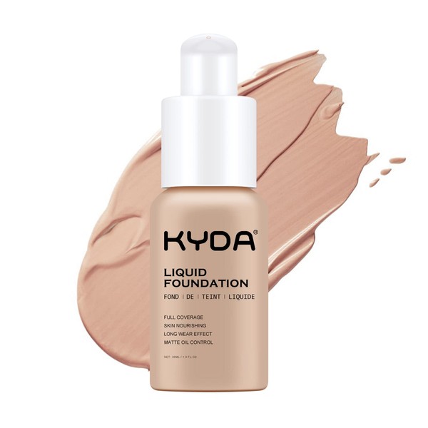 KYDA Matte Liquid Foundation, Full Coverage Concealer Foundation Cream, Oil Control Long Wear Lightweight Foundation Makeup-102