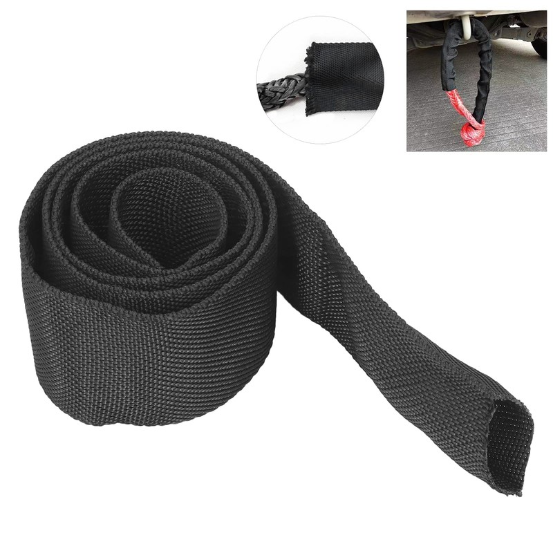 Winch rope protector,Polyester Winch Rope Protective Sleeve Black Universal for