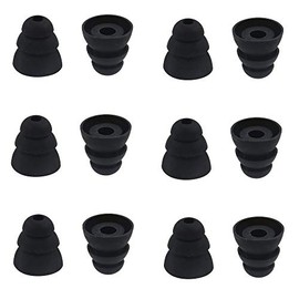 BLLQ 6 Pairs Replacement Triple Flange Ear Tips Earbuds Eartips Silicone Buds for Most in Ear Headphones (Sony Senso etc.) Black [Medium Size] (3flange tips M)