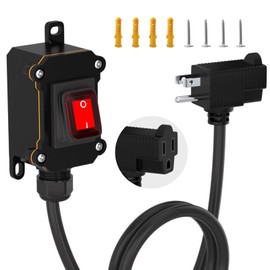 STARELO Extension Cord with on/Off Switch, IP66 Waterproof,Inline Power Switch with 3 FT 16AWG Cable Piggyback Plug(3-Pronged), Outdoor Power Switch AC/DC 20A-125V, 16A-250V, Red Light Rocker Button