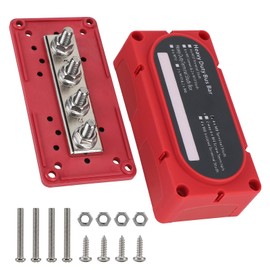 CPROSP 2 x 300 A busbar box, busbar M8 300a, power distribution block with 4 x M8 bolt terminal and lid, red and black