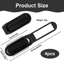 4PCS Small Hairbrush for Purse Black Pocket Hair Brushes Gift Mini Travel Hair Brush Foldable Hairbrush Mini Hair Brush Black for Women Men Portable Pocket Size Comb Suitable for Car Gym Bag Purse