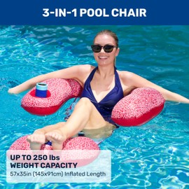 Aqua Mosaic 3-in-1 Pool Chair Float – Inflatable Floating Pool Chair for Adults with Length-Adjust Toggles – Use as a Lounge, Chair, or Drifter – Burgundy Mosaic