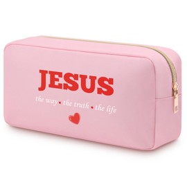 Heigebi Christian Makeup Bag Christian Gifts for Women Jesus Cosmetic Bag Baptism Bible Verses Christmas Mother’s Day Birthday Gifts for Christian Mom Wife Friend Oxford Cloth Travel Toiletry Bag