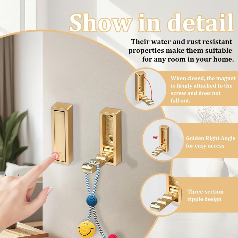 Wshxjzyay 4pack Gold Foldable Wall Hooks, Folding Coat Hooks Wall