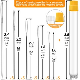 Premium Large Eye, Large Gauge Needles for Hand Sewing - Assorted Sizes, Including Embroidery - 25/50 PCs with 2 Threaders