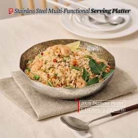 WAGENSTEIGER Stainless Steel Multi-Functional Serving Platter Bowl, Buffet Party & Catering Pans, Fruit Bowl, Candy Bowl, Ramen Cooking Bowl, 3-Ply Sukiyaki Pan with Aluminum Core (7.87" Diameter)