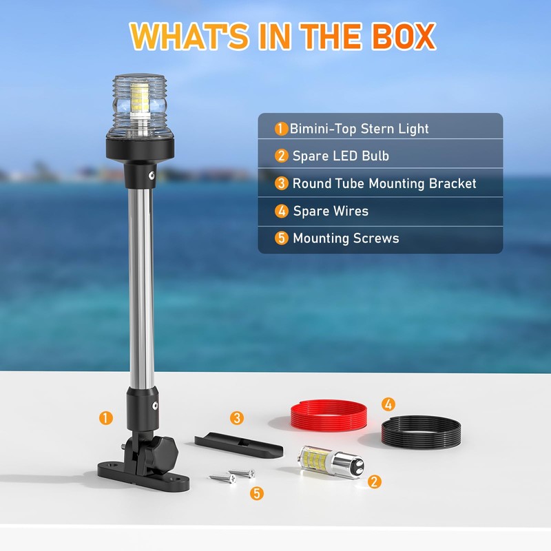 SCYONBARCO 12-Inch Bimini Top Stern Light for Pontoon, Anchor Light