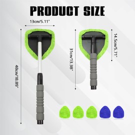 Wuyaoyao 14PCS Car Windshield Cleaning Tool, Car Glass Wiper Kit with Window Cleaner, Microfiber Pads, Spray Bottle, Extendable Handle, Interior Detailing Dust Brush, Car Cleaning Supplie (Blue+Green)