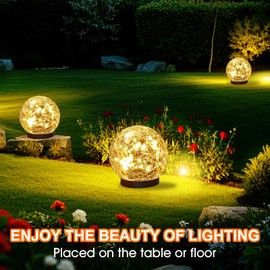 TARANEM Solar Globes Outdoor Waterproof, 4.88''Cracked Glass Solar Lights Outdoor Bright Up to 14H,IP65 Waterproof Globe Light for Walkway,Patio,Landscape,Path,Garden Warm White (4)