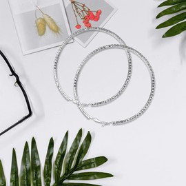 925 Sterling Silver Earrings Large Rhinestone Hoop Earrings, Big Cubic Zirconia Hoop Earrings Thin Rhinestones Round Hoop Earrings for Women, 80 mm