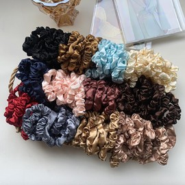 3 Stück Satin Haargummis, Damen Haare Ringe Scrunchies Klein Stoff Haargummis Haargummi Weich Elastisch Silk Skrunschis Groß für Mädchen Damen,Navy blau