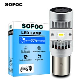 SOFOC-BA20D Headlight Bulb For Motorcycle/Car 15W 5000LM 6V-24V Non-Polarity CSP 2LED Dual Beam Design White Light High Performance Easy-Installed 1Pcs