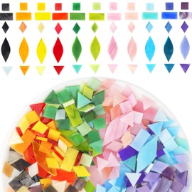 Mosaic Glass Pieces Tiles for Adults: LATIIZ 320Pcs Rainbow Color Mixed 5 Shapes Stained Glass Bulk for Beginner Artist - Mosaics Kit for Making Art Project Craft DIY Lamp Vase Coaster Stepping Stone