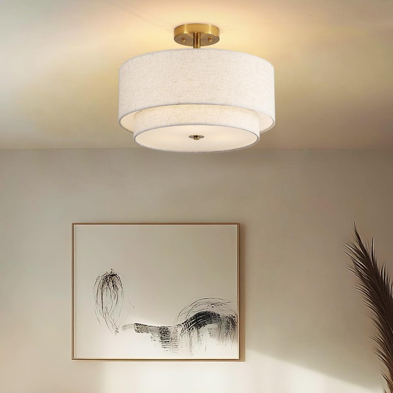 QHANTOMIZE 16" Semi Flush Mount Ceiling Light Fixture, 3-Light Black