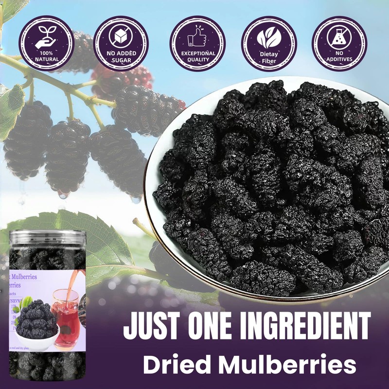 Dried Black Mulberries 8.8oz(250g),245-250 Per Jar,Natural Wild Black Mulberry,Top Grade