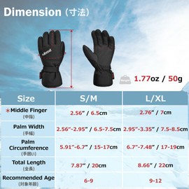 Azarxis Kids Children Snow Gloves Winter Windproof Ski Gloves for Snowboarding, Sledding, Cycling (Black & Red, 6-9 Years Old)