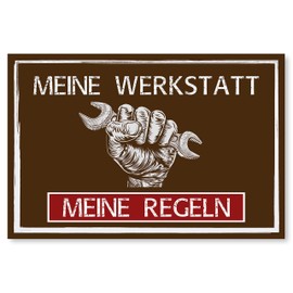 German-Language Workshop Sign as a Christmas Gift for Dad, Gift Ideas for Father’s Day or Birthdays, 30 x 20 cm, Plastic “Meine Werkstatt, Meine Regeln” Sign