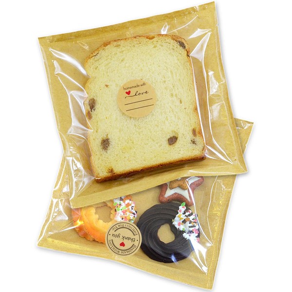 WUYILED 200PCS Paper Bakery Bags,Kraft Donut Bag with Window,BPA-Free,Non-stick,Heat Sealable