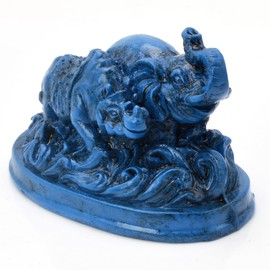 juanxian Feng Shui Blue Elephant and Rhinoceros for Protection + Free Mxsabrina Red String Bracelet C1008,3.8x2.7x2.6 inch