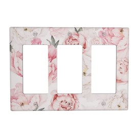 Watercolor Floral 3 Gang Light Switch Cover Decorative Triple Rocker Wall Plate Decora Faceplate Electrical GFCI Switchplate for Kitchen Bathroom Bedroom Room Decor