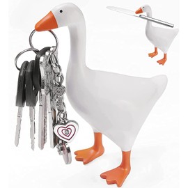 Magnetic Key Holder,Cute Goose Resin Statue Home Decor,Animal Figurines Keys Holder, for Keys,Glasses, Bells,Kawaii Room Table Desk Decor Sculpture Funny Bedroom Decor Housewarming Gift (Orange Duck)