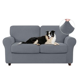 CHUN YI 5 Piece Loveseat Covers, Stretch Couch Covers for 2 Cushion Couch with Separate Backrest and Cushion Covers, Anti-Slip Washable Furniture Protector for Dogs Pets (Medium, Light Grey)