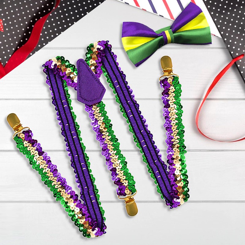 Alovez Sequin Braces Set Glitter Bow Tie Black Y Clip