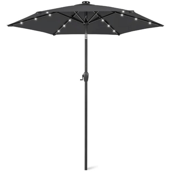 Heavy Duty Dark Gray Outdoor Patio Umbrella With Solar Lights