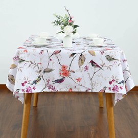 Leeva Summer Picnic Tablecloth, Soft Easy Carry Waterproof Washable Outdoor Table Cloths - 52 x 84 Inch Purple Birds Printed Decorative Table Covers for Farmhouse Wedding Party