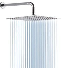 RODDEX Square Rain Shower Head, High Pressure Rainfall Showerhead, Large Fixed Stainless Steel Polished Chrome Shower Rain, 12 Inch Rainhead and 15 Inch Extension Arm